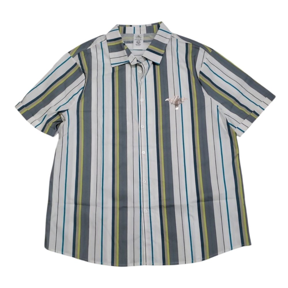 Disney Haunted Mansion Men's Striped Metallic Graphic Button Front Shirt Large
